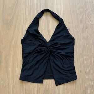 White Fox Halter Twist Top Made You Look Size S BLack